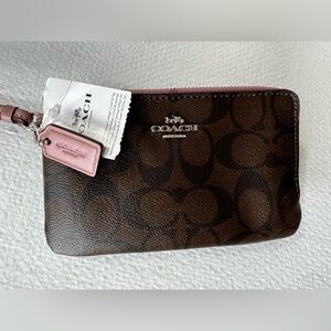 Coach Jacquard And Dusty Rose Double Zip Wallet